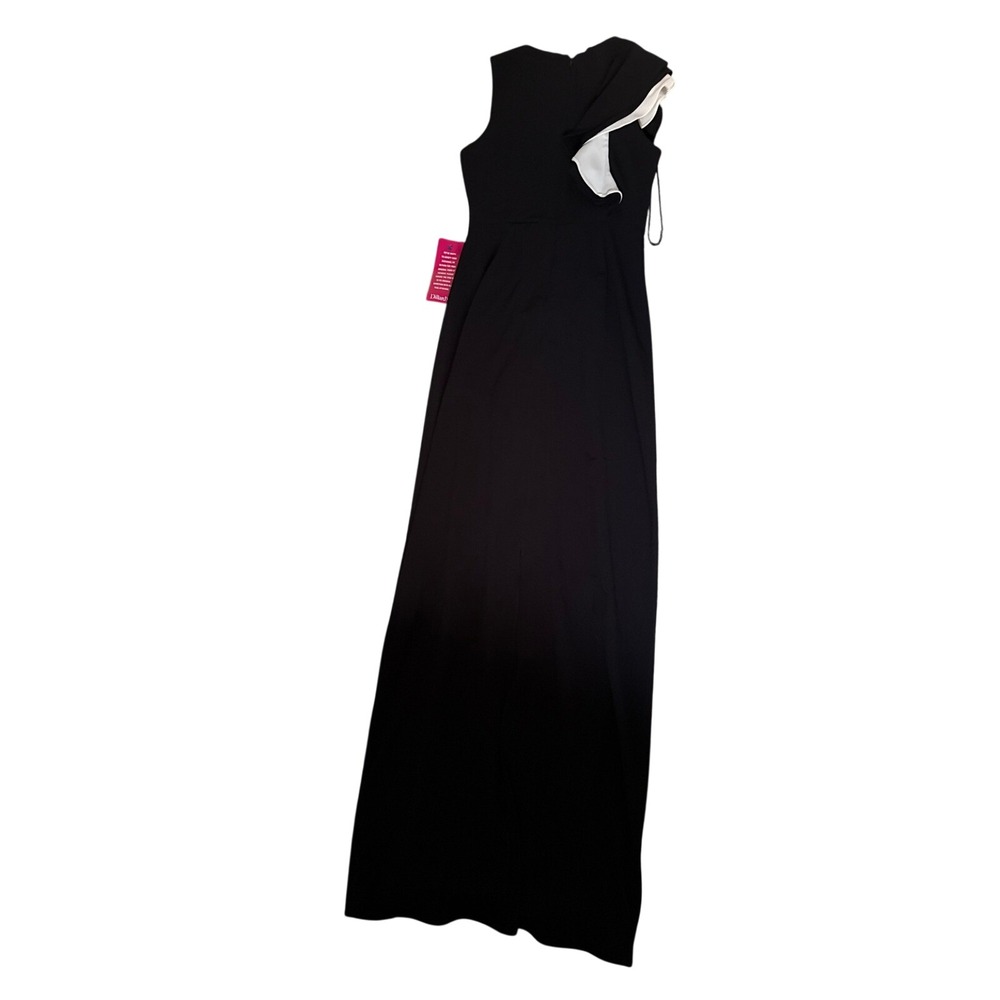 Halston Heritage Flounce Gown Black White Crepe Formal Dress Women 2 - Picture 4 of 4